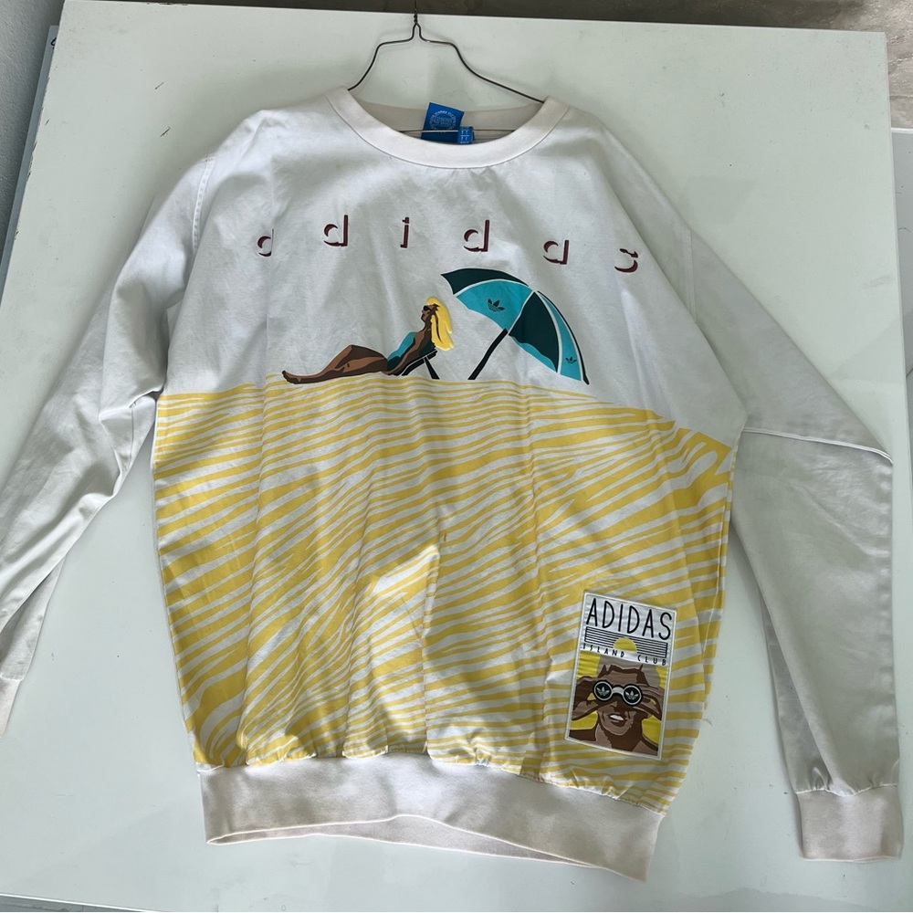 Adidas Mens White Island Club 1988 Archive Series Pullover Sweatshirt